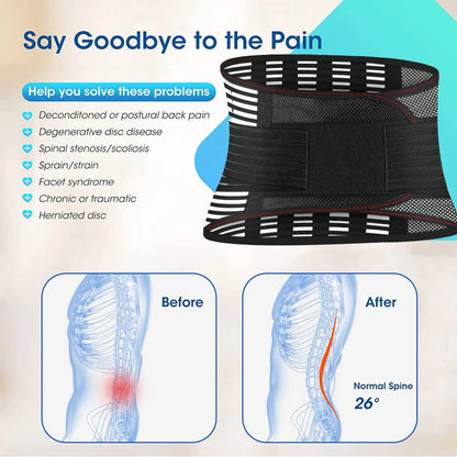 Adjustable Compression Back Support Waist Belt, Breathable Lumbar Brace for Sedentary Office, Handling Labor & Strength Training