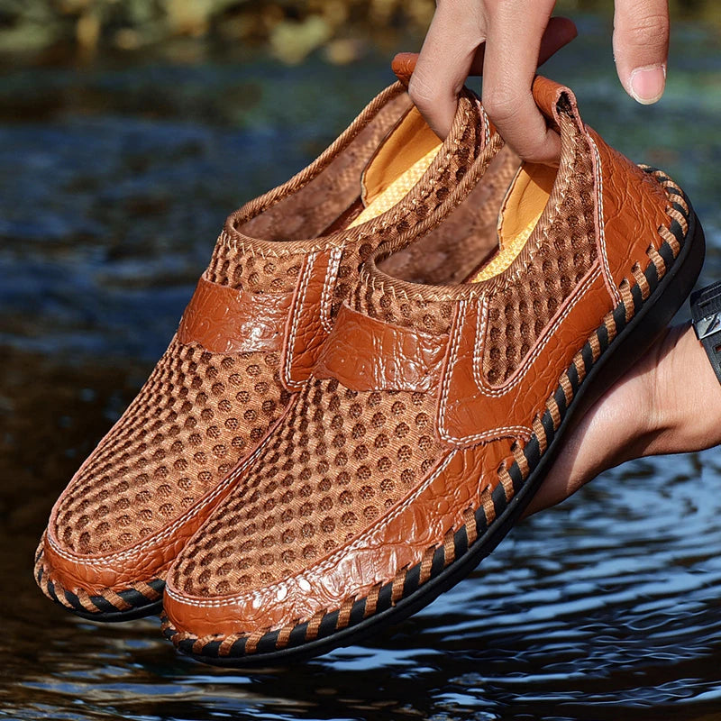 CLOHOO Hand-Sewn Casual Mesh Men's Shoes Comfortable Breathable Upper Fabric Durable Stitching Lightweight Footwear