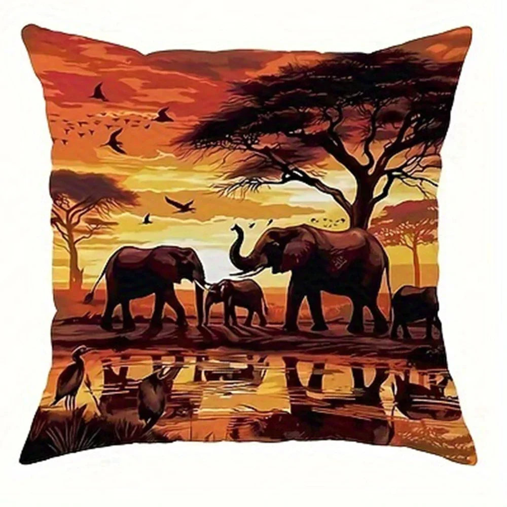 African elephant decorative pillowcase, pillowcase ultra-soft polyester material living room sofa back car pillowcase decoration