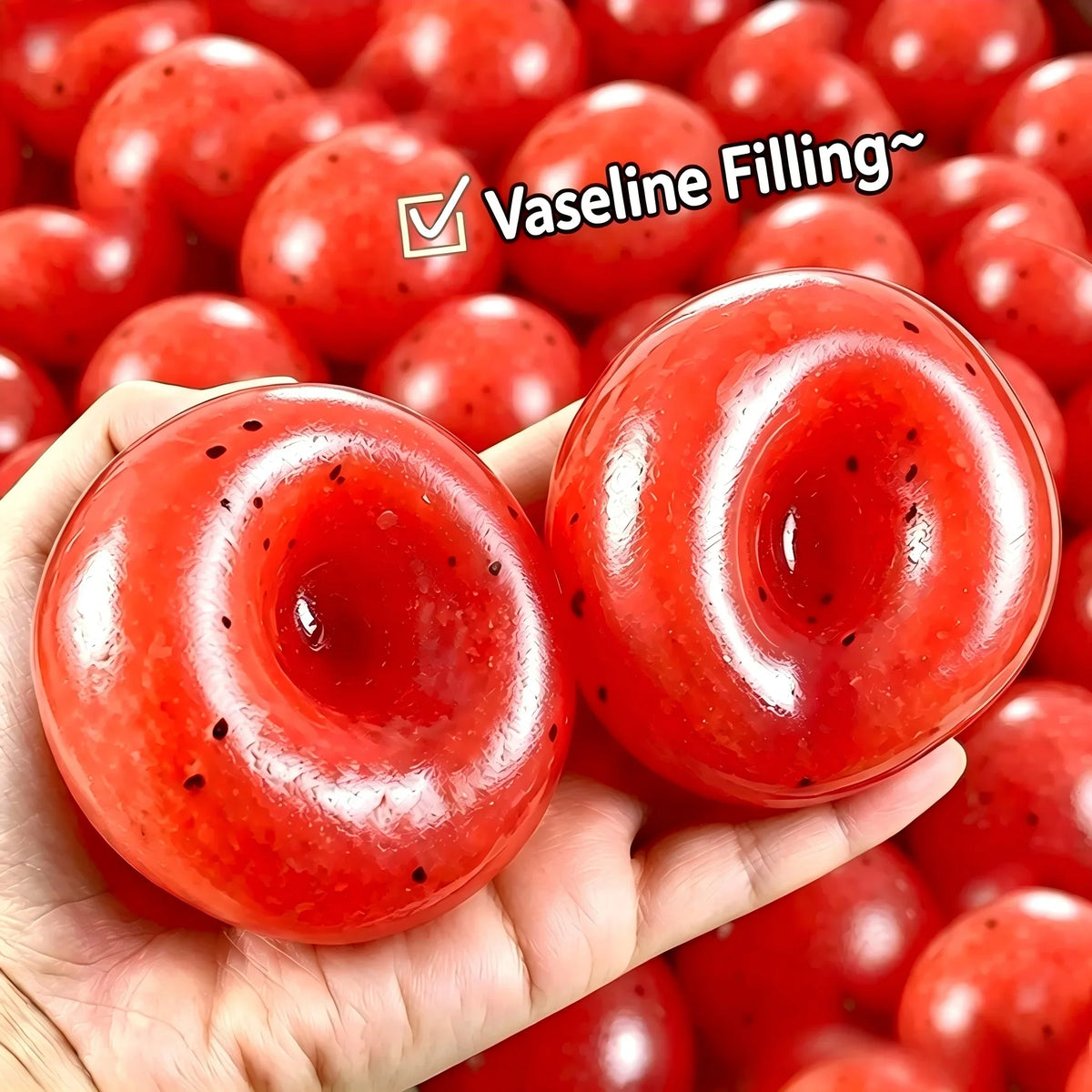 Passion Fruit Vaseline Filling Squeeze Ball, Yellow TPR Squishy Fidget Toy with Black Seeds, Crinkling Sound Ice‑Slush Texture