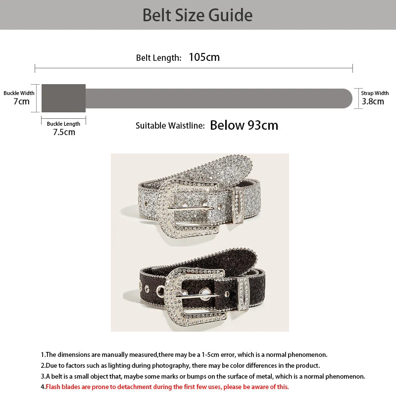 Gothic Black Silver Metal Buckle Rhinestone Belt Luxury Desiner Four Seasons Y2K Womens Jeans Belt Plus Size Men's Waistband