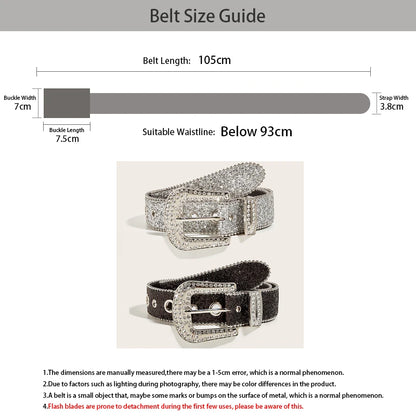 Gothic Black Silver Metal Buckle Rhinestone Belt Luxury Desiner Four Seasons Y2K Womens Jeans Belt Plus Size Men's Waistband