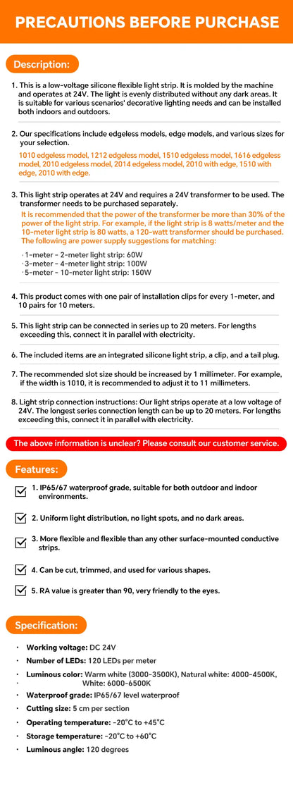 LED flexible silicone light strip embedded 24V waterproof tubing linear lamp concealed installation flexible soft light strip