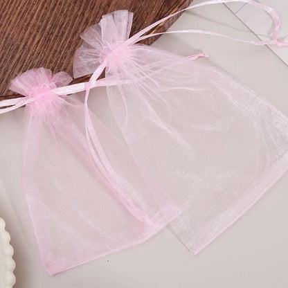 100/10pcs Multi-size Organza Bags Transparent Mesh Jewelry Candy Pouches Wedding Party Baby Shower Gift Drawstring Packaging Bag