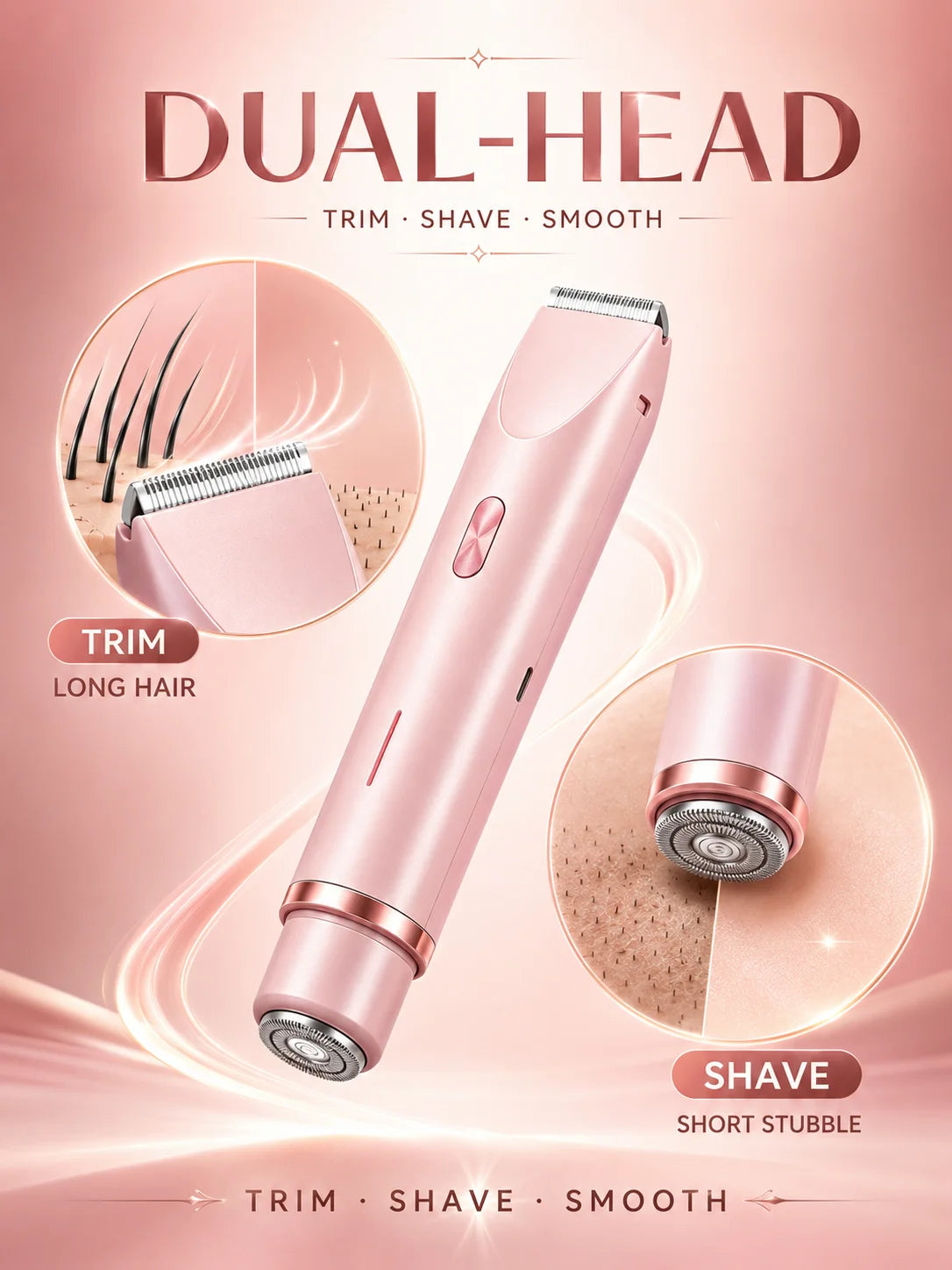 Bikini Trimmer for Women, Double Head Electric Hair Remover Shaver, Rechargeable Painless Body Groomer for Body Private Areas