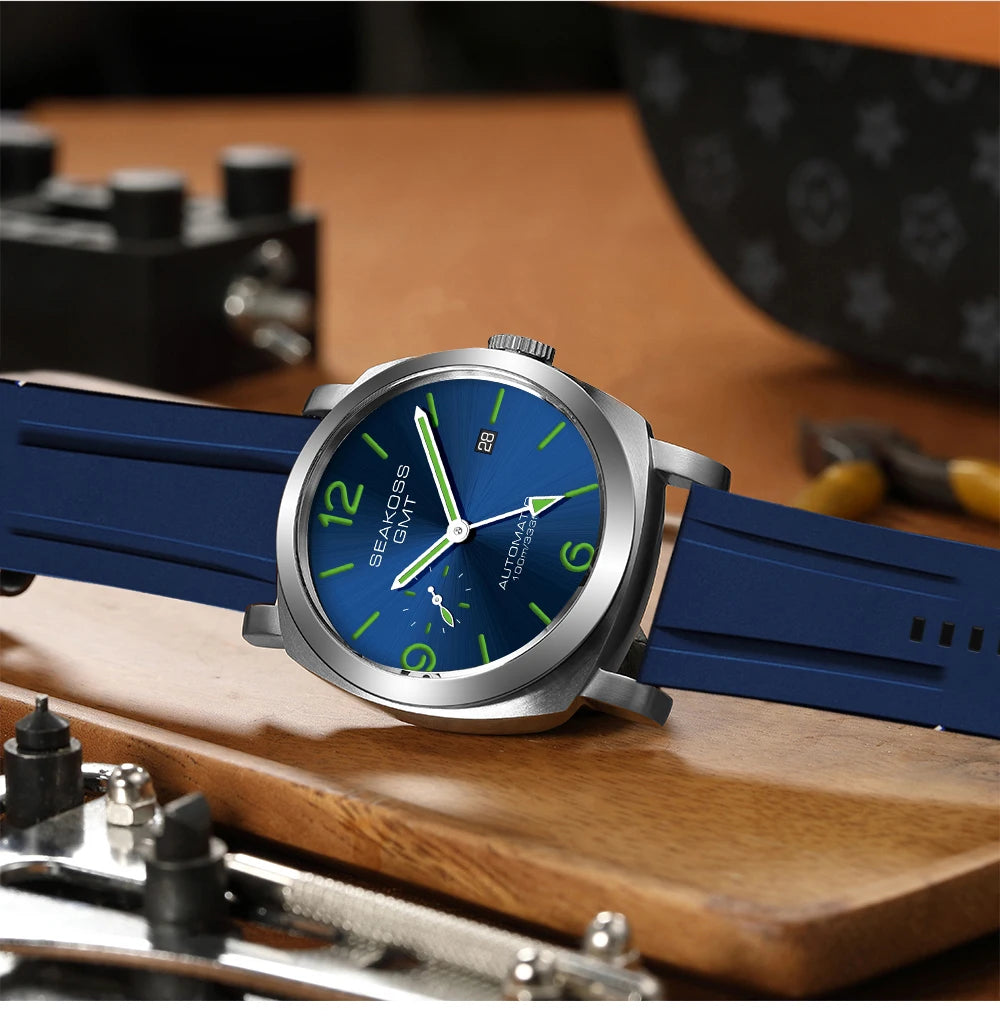 SEAKOSS GMT Super Luminous Diving Automatic Mechanical Watch Men 10ATM 1963 Seagull st2557 Movement Calendar Sapphire Wristwatch