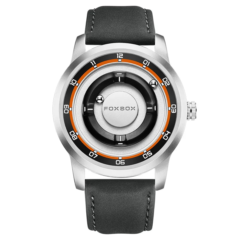 FOXBOX Watch Planet Design Fashion Floating Magnetic Pointer Free Ball Bearing Creative Simple Waterproof Quartz Watch for Men