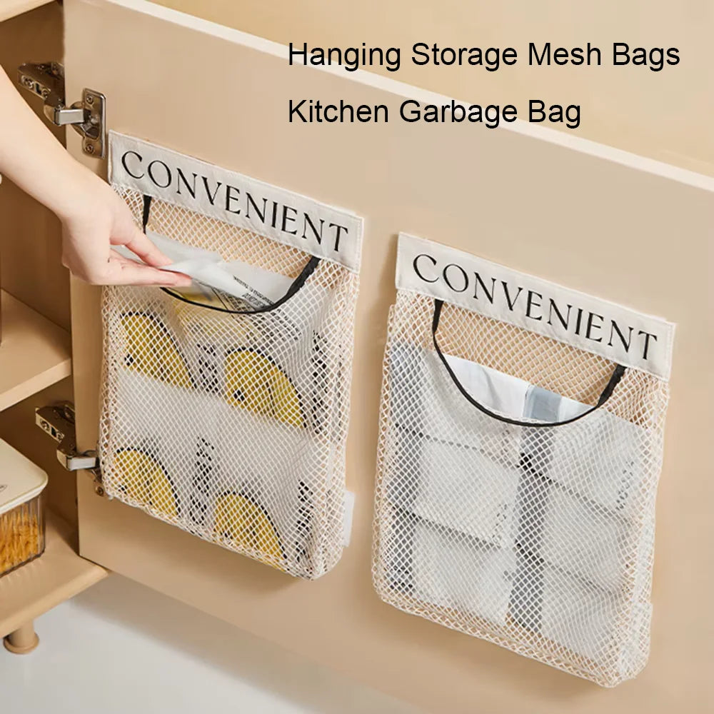 Hanging Storage Mesh Bags Kitchen Garbage Bag Storage Tools Wall-mounted Large-capacity Storage Bag Packaging Plastic Bag 1pc