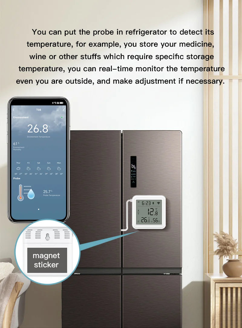 Tuya Zigbee WiFi Temperature and Humidity Sensor with External Probe Smart Home Thermometer work with SmartLife,for Refrigerator