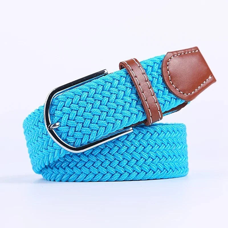 Women Casual Knitted Elastic Belt Pin Buckle Webbing Strap Woven Canvas Braided Stretch  - Belts for Men