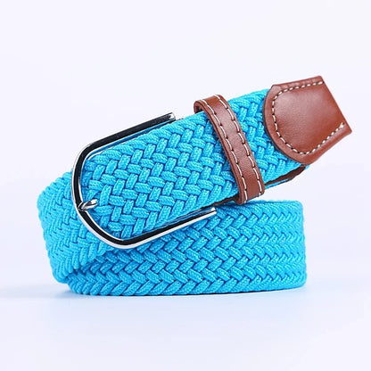 Women Casual Knitted Elastic Belt Pin Buckle Webbing Strap Woven Canvas Braided Stretch  - Belts for Men