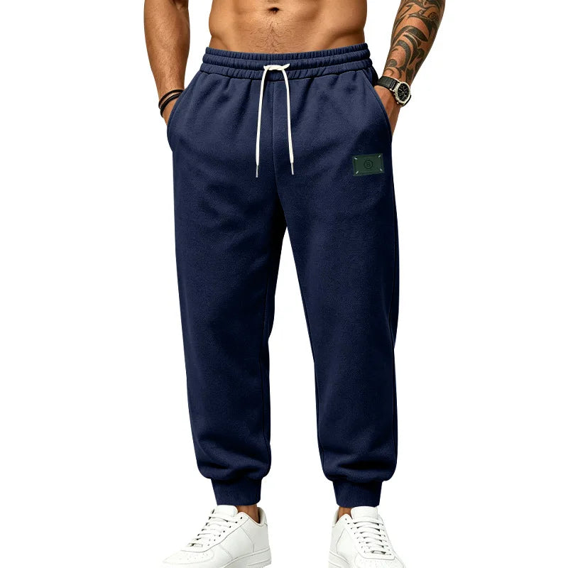 Men's Fleece Lined Jogger Pants, Autumn Winter Heavyweight Sweatpants, Drawstring Loose Fit Outdoor Sports Warm Trousers