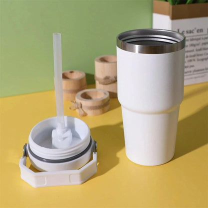 20/30oz Vacuum Insulated Tumbler with Lid: Stainless Steel Portable Cup with Dazzling Tote Handle for Hot & Cold Drinks