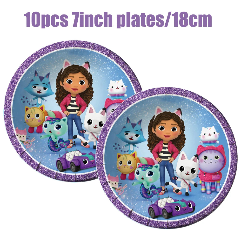 Gabby Dollhouse Birthday Party Supplies Plates Cups Tablecloth Napkins Gabby Cat Birthday Decoration Supply Kit Kids Party Favor