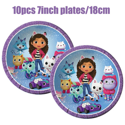 Gabby Dollhouse Birthday Party Supplies Plates Cups Tablecloth Napkins Gabby Cat Birthday Decoration Supply Kit Kids Party Favor