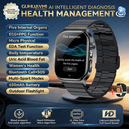 2026 New Accurate Diagnosis Smart Watch Body Fat ECG Blood oxygen BP Health Sport HD AMOLED Screen Call Smart Watches man woman