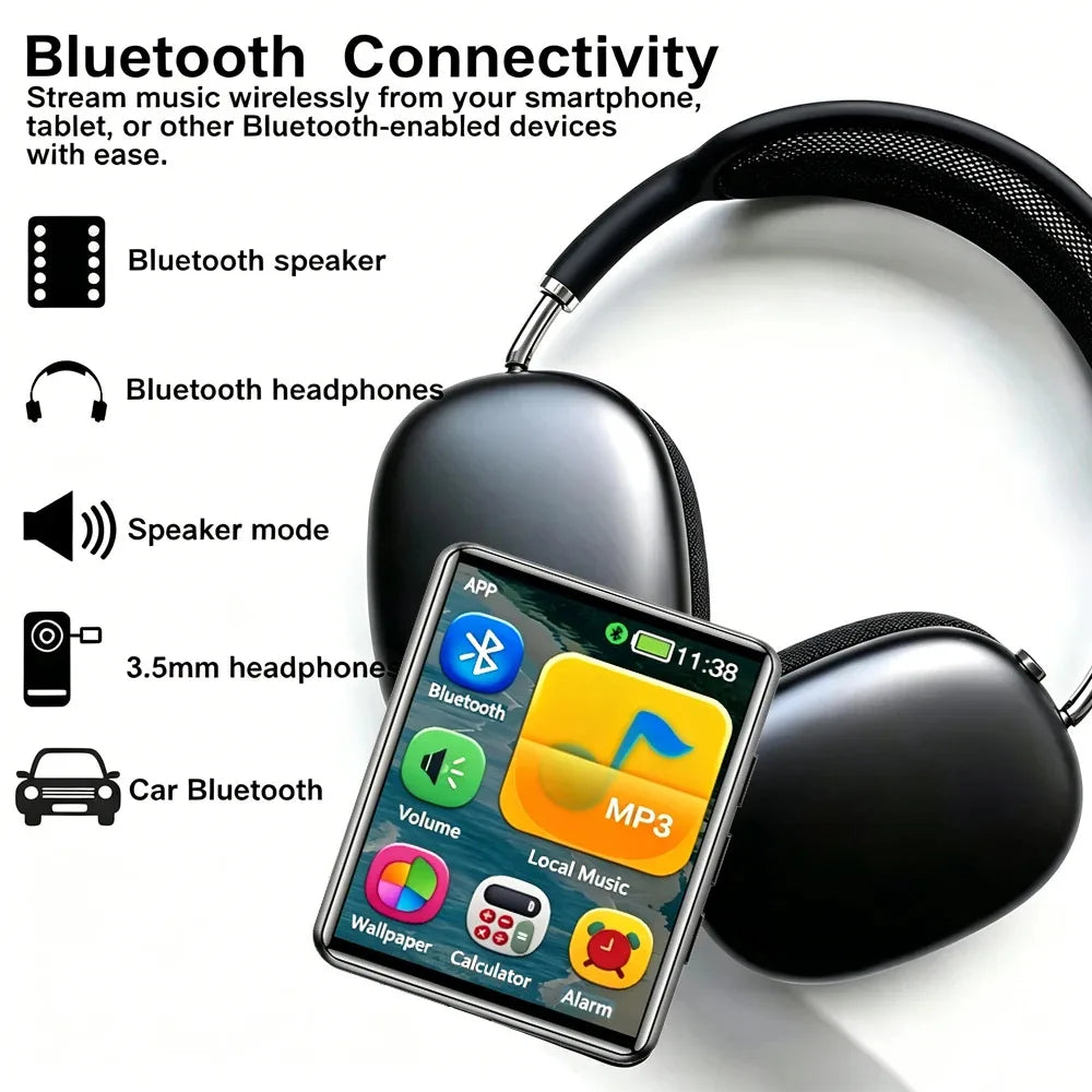 KEBIDUMEI MP3 Player with 2.0" Touch Screen Bluetooth Walkman for Music Player Support Photo Radio Alarm Video E-book Recorder