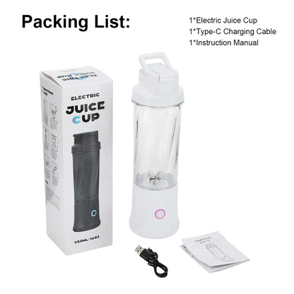 Portable Electric Juice Cup 15oz/450ml 12-Blade USB-C Mini Smoothie Blender Maker