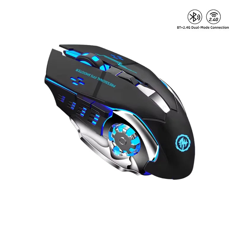 Rechargeable Wireless Bluetooth and 2.4G USB Gaming Mouse Silent Backlight E-Sports Mouse for Laptop Macbook PC Game Office