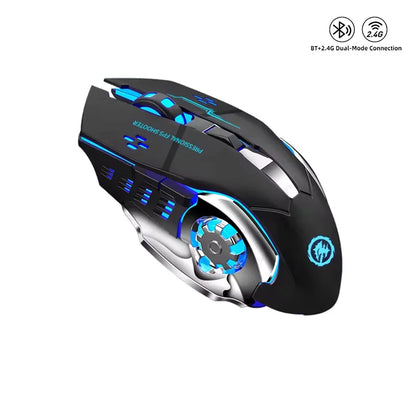 Rechargeable Wireless Bluetooth and 2.4G USB Gaming Mouse Silent Backlight E-Sports Mouse for Laptop Macbook PC Game Office