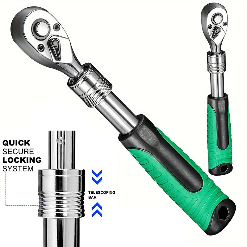 Retractable Ratchet Set 1/4 3/8 1/2 Inch Drive Rotating Ratchet Reversible Drive 72 Tooth Socket Wrench Mechanical Tool
