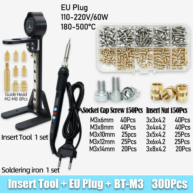 Heat Set Insert Nut Press Tool Brass Soldering Iron Tip Thread Injection Embedded Nuts and Stainless Steel Hex Socket Screw Kit