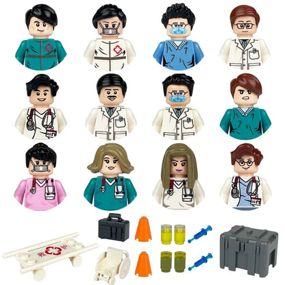 City character building block figure set, little block people, block accessories, engineer, doctor, firefighter, kids' toy