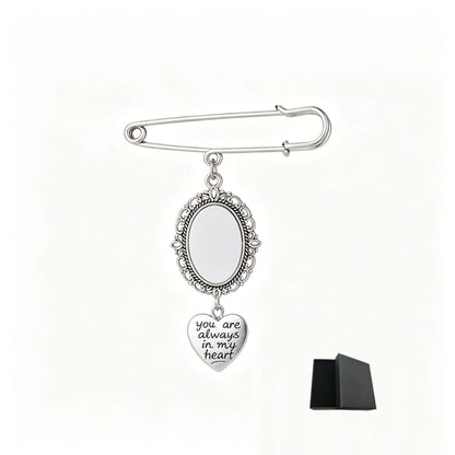 Custom Bride's Commemorative Bouquet Pendant with a Memorial Photo, Bouquet Memory Pendant, Oval Commemorative Pin with Picture