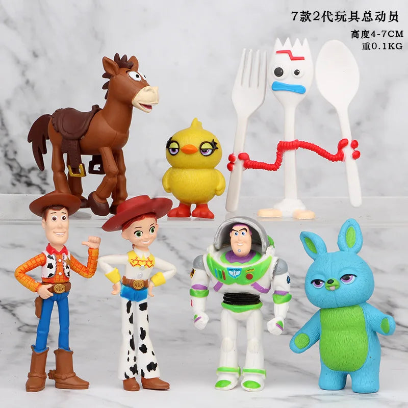 7Pcs/Set Toy Story 4 Action Figures Toy Woody Jessie Buzz Lightyear Forky Pig Bear Figura Model Doll Figurine Boy Birthday Gift