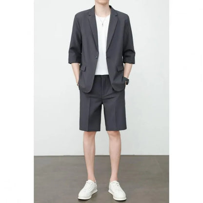 KIDWHXR Summer Men Outfit Thin Breathable Solid Color Male 2-piece Suit Set Loose Business Casual Man Short Sleeve Suits