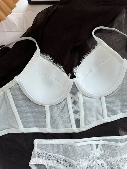 Luxury Fishbone Lace Bra Set for Small Chest | Anti-Sag Soft Underwire Push Up | Tuck Side Fat Enhancer | Sexy Tushy G & Panty