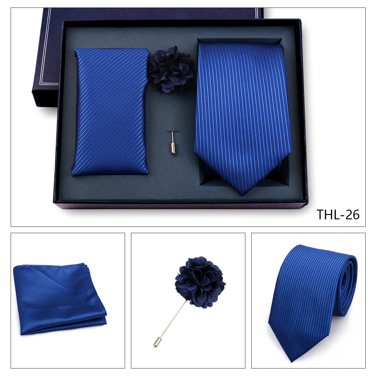 Elegant Ties For Men Classic Paisly Neck Tie Pocket Square Brooch Set With Gift Box Mens Business Wedding Suit Accessories