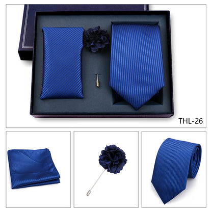 Elegant Ties For Men Classic Paisly Neck Tie Pocket Square Brooch Set With Gift Box Mens Business Wedding Suit Accessories