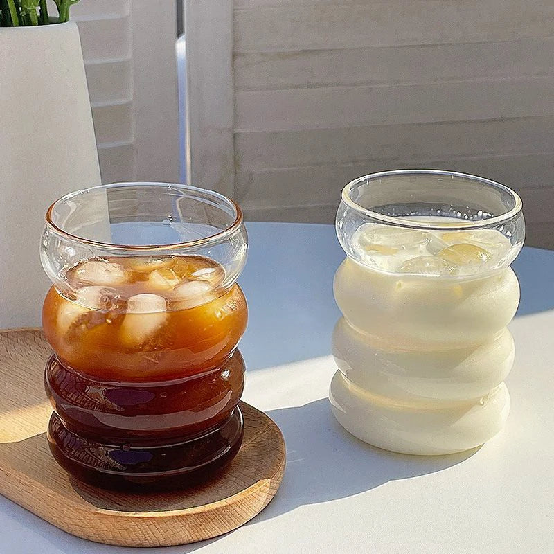 Transparant Drinking Glass Cup Creative Wave Shape Iced Coffee Tumbler Cup Juice Milk Tea Mug Drinkware Water Glasses Ripple Mug