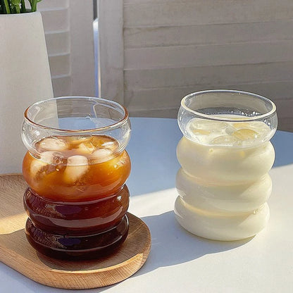Transparant Drinking Glass Cup Creative Wave Shape Iced Coffee Tumbler Cup Juice Milk Tea Mug Drinkware Water Glasses Ripple Mug