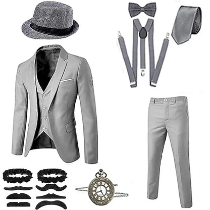 Retro Gatsby 1920S Men's Slim Fit Suit Set with Hat Vest Shirt for Engagement Party Dress Up