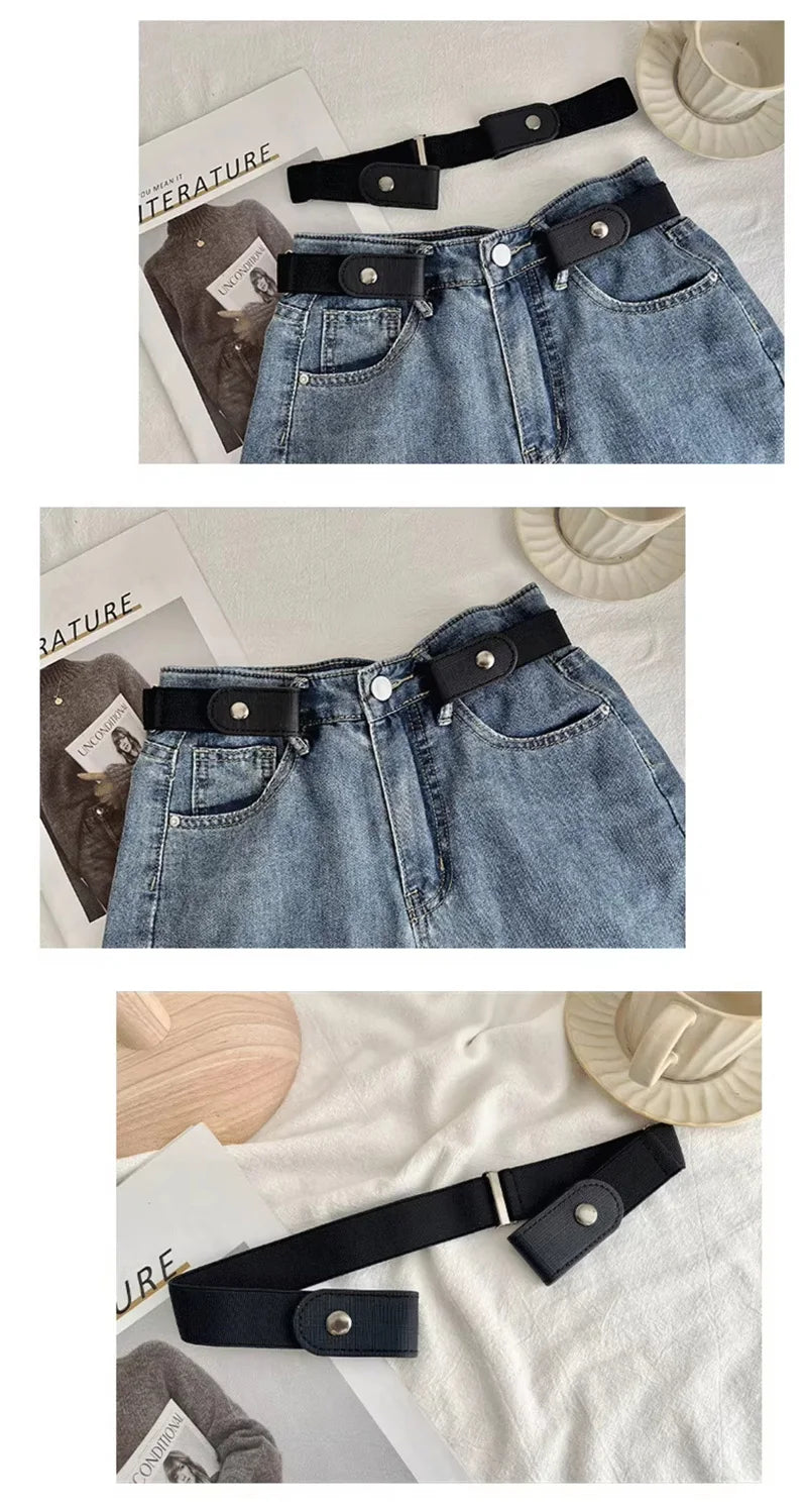 Elastic Adjustable Invisible Waist Belt Canvas Buckle-free Belt For Women Men No Buckle Easy Wear For Jeans Pants Dress