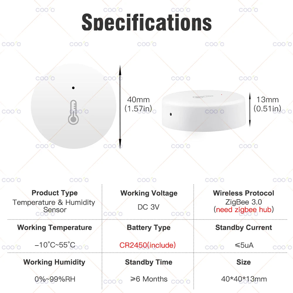 ZigBee Temperature And Humidity Sensor Remote Monitor By Ewelink App Battery Powered Works With Alexa Google Yandex Zigbee2mqtt