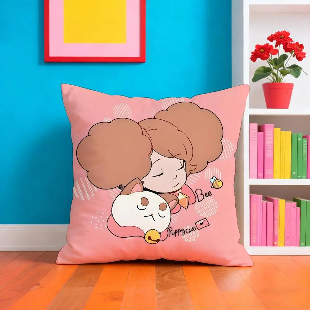 Bee And P-PuppyCat Anime Pillow Case Cushion Cover Soft & Easy-Wash Pillow Case – Versatile For Couch, Bed, Travel And Office