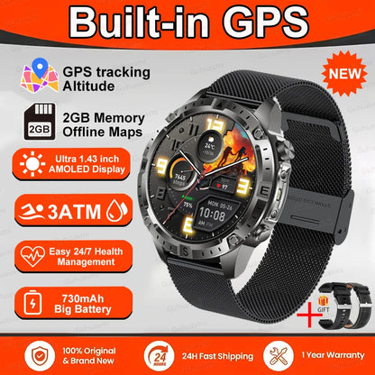 Smart Watch Men GPS Track High End watch Swim Waterproof Smart Watches Swim six axis sensor Sports Smartwatch 2GB Memory GPS Map