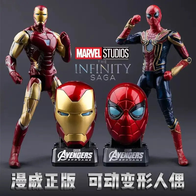 【Avengers】Iron Man MK85+Captain America+Spider-Man Figure Set, Helmet Mask, Marvel Hero Collection Model Toy Gift