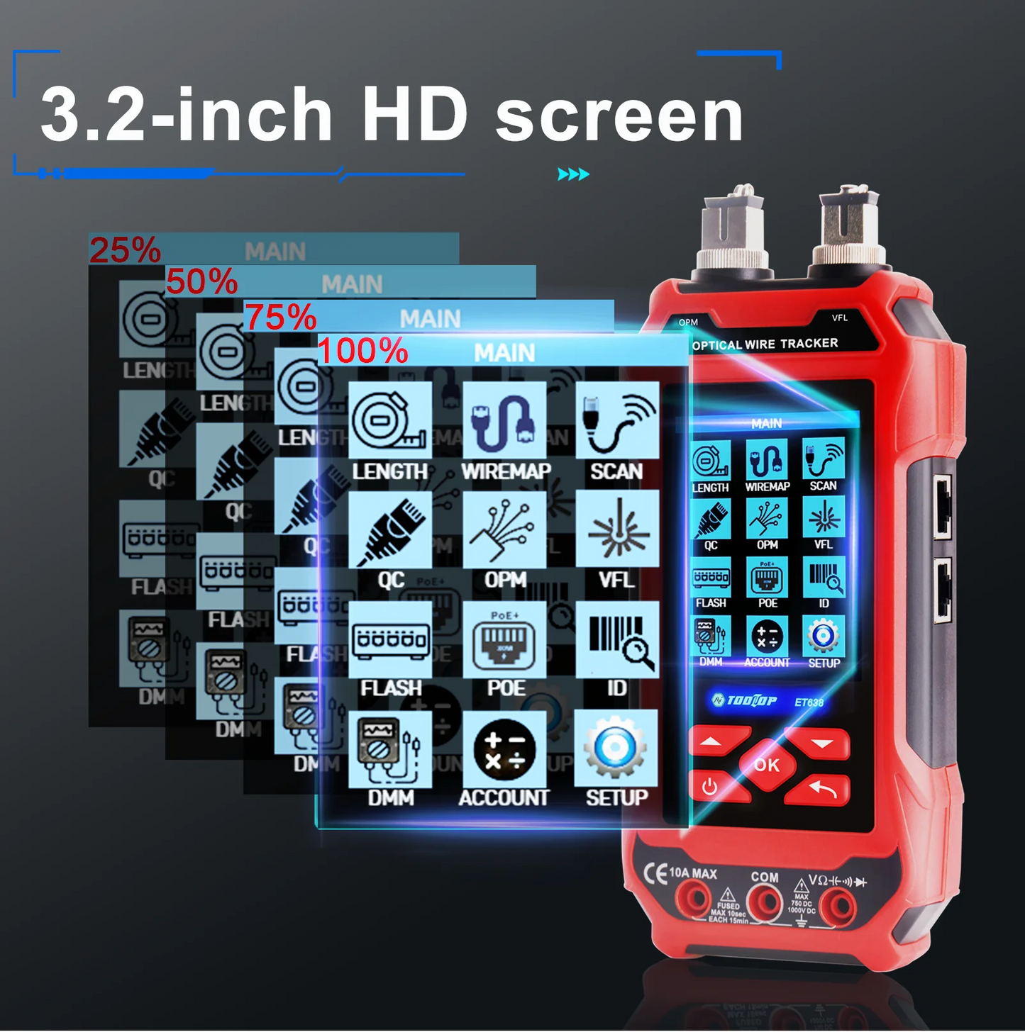 TOOLTOP Network Cable Tester 4 in 1 Multi-function Fiber Optical Power Meter Visual Fault Locator noise-free LAN Line Tracking