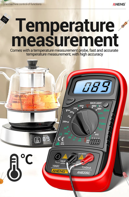 Digital Multimeter Professional ANENG AN8205C AC/DC Voltage Meter DC Current Resistance Diode -40℃~1000℃ LCD Backlight Tester