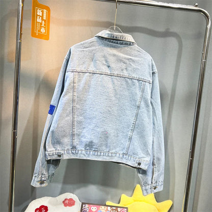 Y2K Spring and Autumn New Men's Embroidered Denim Jackets Trendy and Handsome Slim Fit Badge Jeans Coat