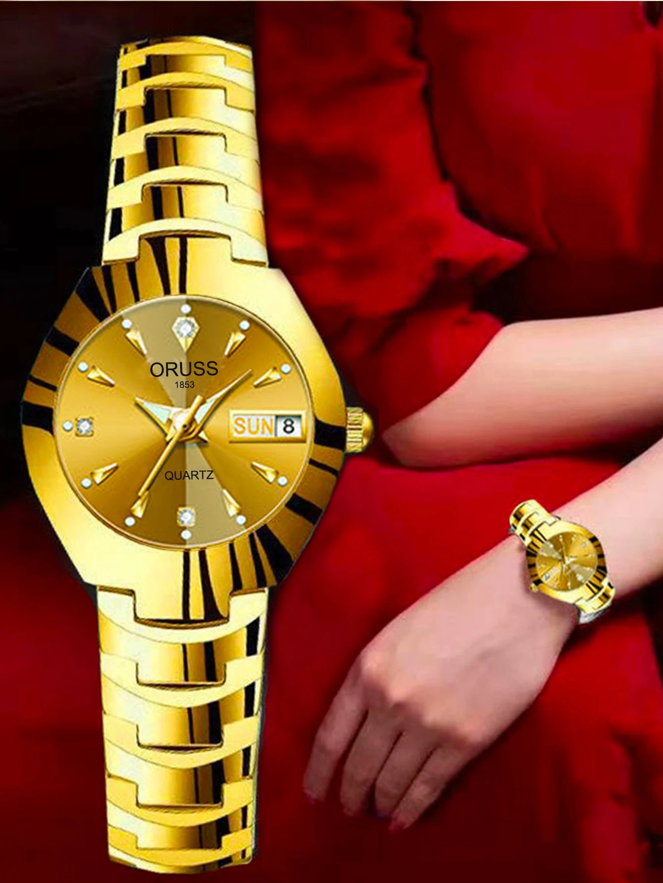 ORUSS Business Casual Womens Quartz Watches Luxury Fashion Wristwatch Stainless Steel Date Week 30M Waterproof Womens Wristwatch