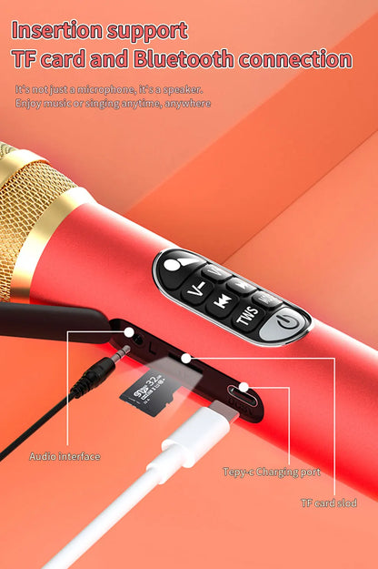 1Pc of 40W Portable Bluetooth Speaker Mic 6400mAH TWS Type-C Fast Charging Powerful Wireless Karaoke Microphone for Party&Travel