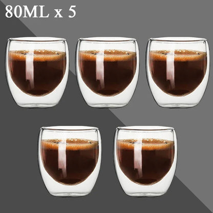 80ML Double Wall Glass Cup 1/12PCS Transparent Handmade Heat Resistant Tea Drink Whisky Wine Set Espresso Coffee Milk Mugs Gift