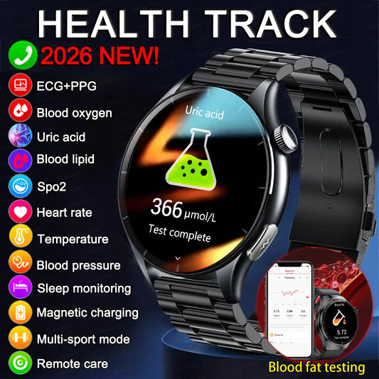 2026New Smart Watch For Men Micro-examination Health Blood pressure Uric Acid ECG+PPG Fitness Tracker Clock Smartwatch Women Men
