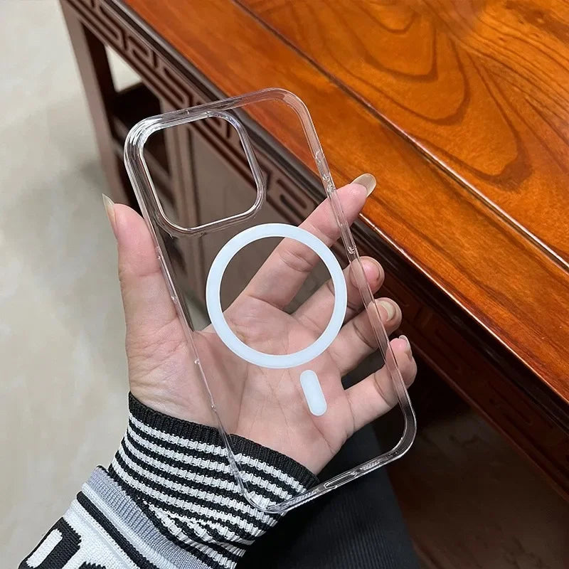 Fashion Anti-Yellow Crystal Clear Phone Case For iPhone 16 15 14 13 12 Pro Max Case for Magsafe Wireless Charging Acrylic Cover