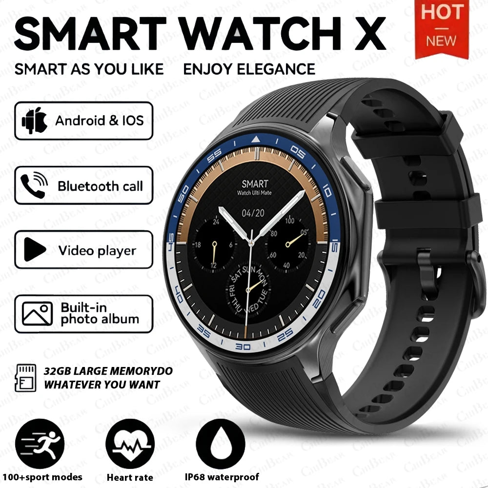 2025 New For OPPO Watch X Smart Watch 4GB Large Memory Music Video Player TWS Headphones AMOLED HD Business High-end Smartwatch